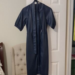 Ann Taylor Navy Faux Leather Dress